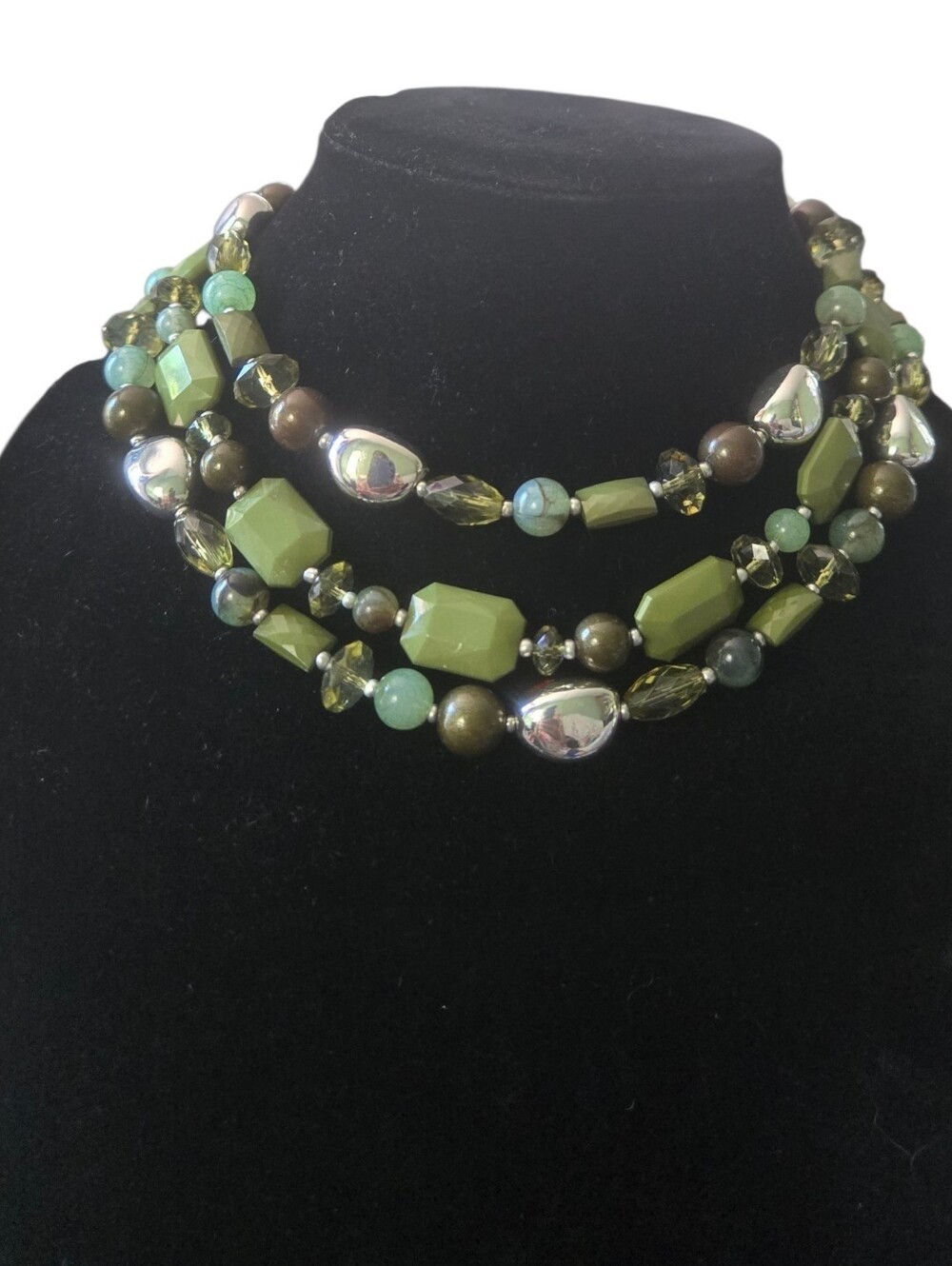 Green Multi-Strand Beaded Necklace